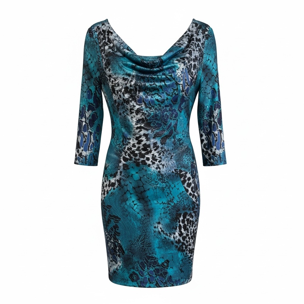TRUE LIGHT Blue and Black Patterned Long Sleeve Dress